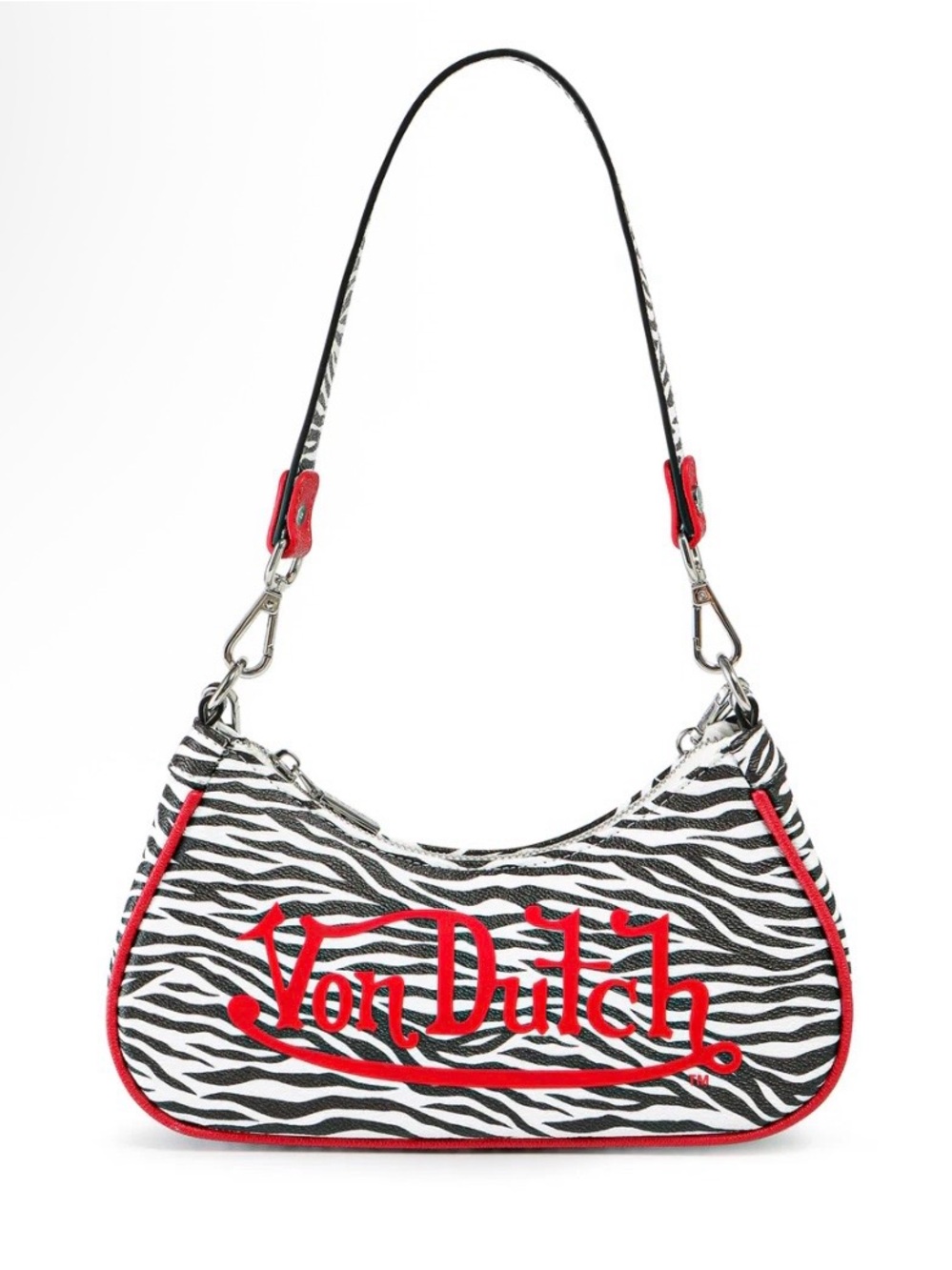 Von Dutch Black & White Zebra Shoulder Bag with Red Trim